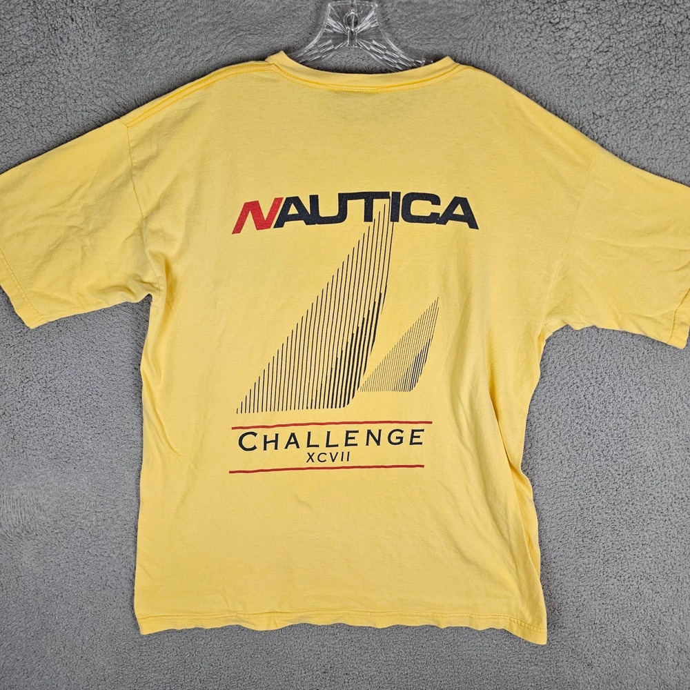 Nautica T-Shirt Mens XL Yellow Challenge XCVII Graphic Short Sleeve Tee Vintage